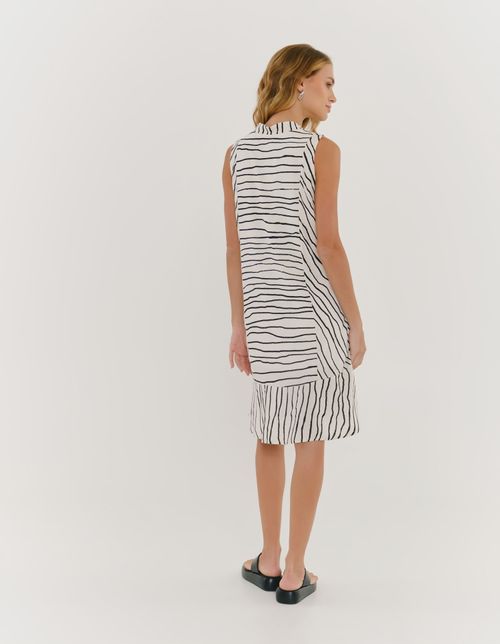 Vestido Curto Estampado Linhas Organicas - Off White