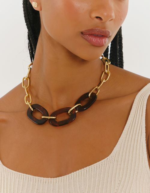 Colar Curto Elo Resina - Dourado