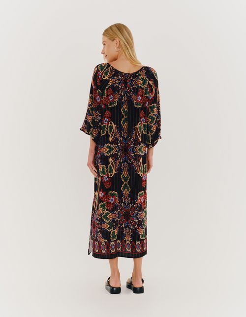 Vestido New Longo Estampado Bangalore Lurex - Preto