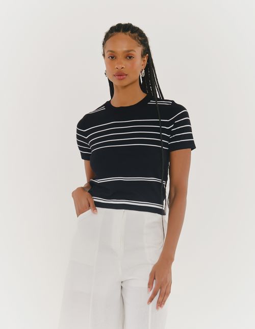 T-Shirt Tricot Modal Fresh - Preto C/ Branco