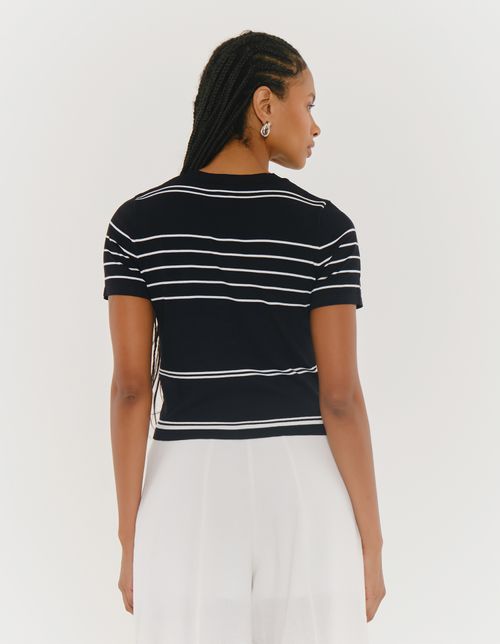 T-Shirt Tricot Modal Fresh - Preto C/ Branco