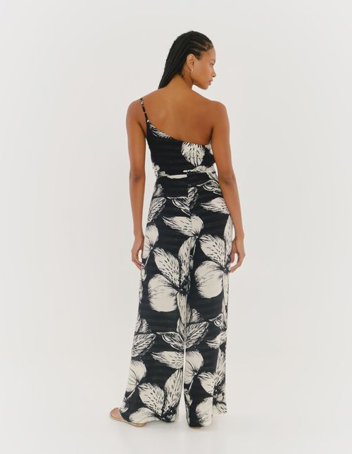 Macacão Estampado Flores Com Lurex - Preto
