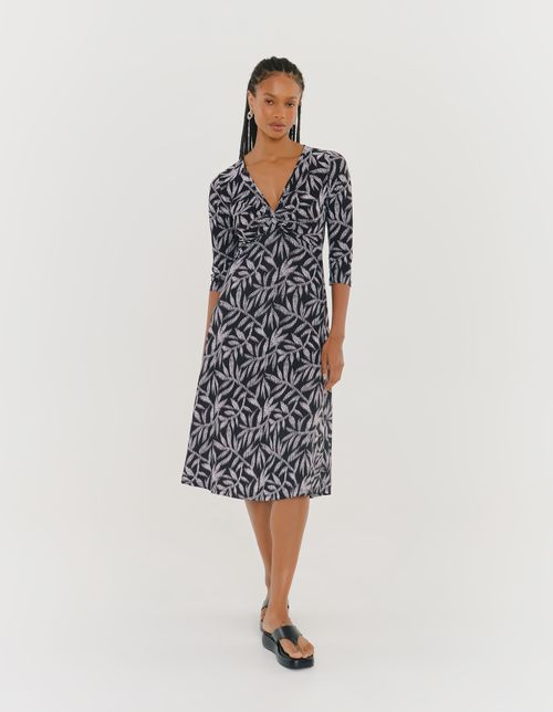Vestido Midi Estampado Floral Dots - Preto