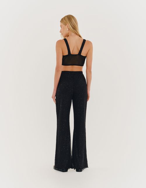 Calca Reta Tule Com Glitter - Preto