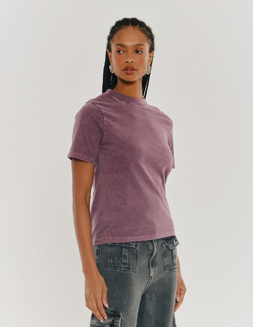 t Shirt Manga Curta Estonada - Burgundy