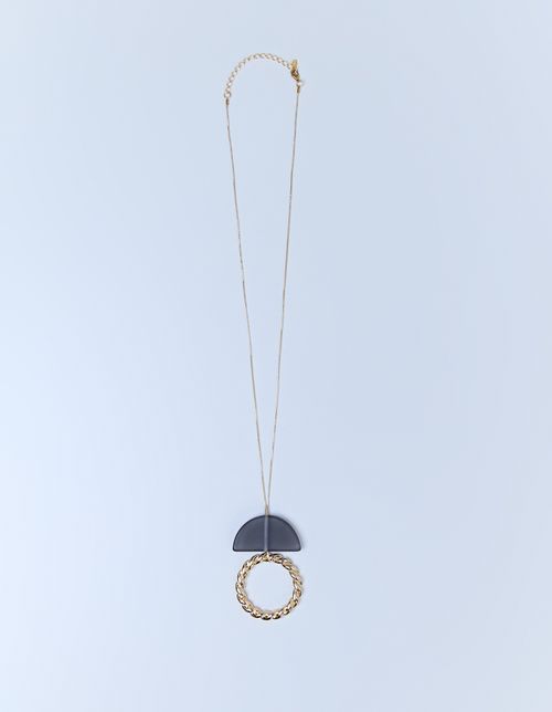 Colar Longo Resina Argola Torcida - Dourado