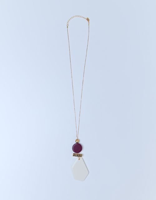 Colar Longo Resina Geometrica e Tubo - Dourado