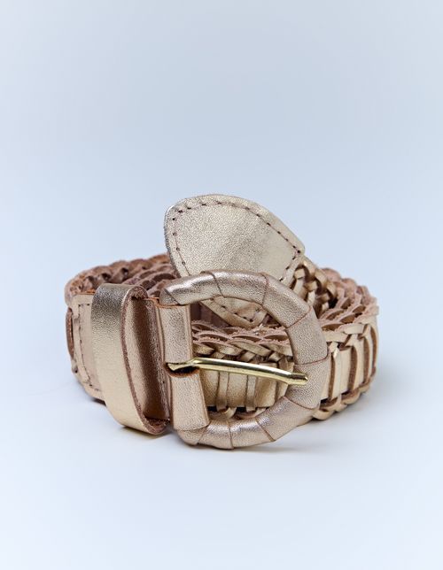Cinto em Couro Tresse Fivela Redonda - Dourado