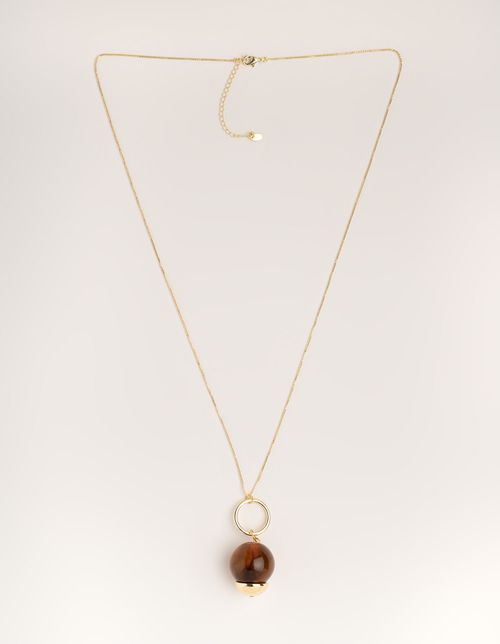 Colar Longo Resina Detalhe Metal - Dourado