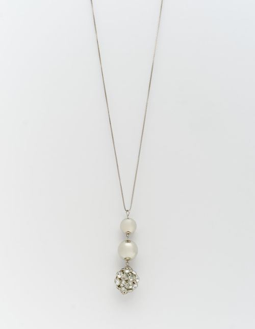 Colar Longo Globo Strass e Bola - Niquel