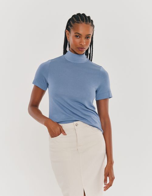 Blusa Gola Alta Rib - Azul Acinzentado