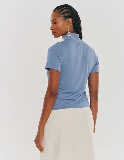 Blusa Gola Alta Rib - Azul Acinzentado