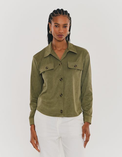 Camisa Suede Botoes - Verde Oliva
