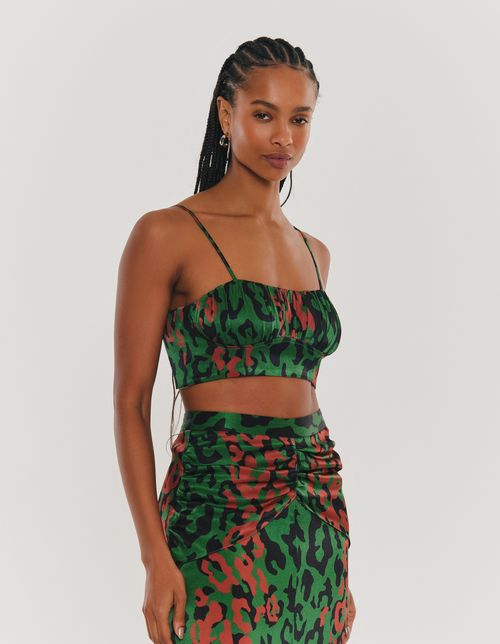 Blusa Cropped Alça Fina Est Onça Marrom - Marrom