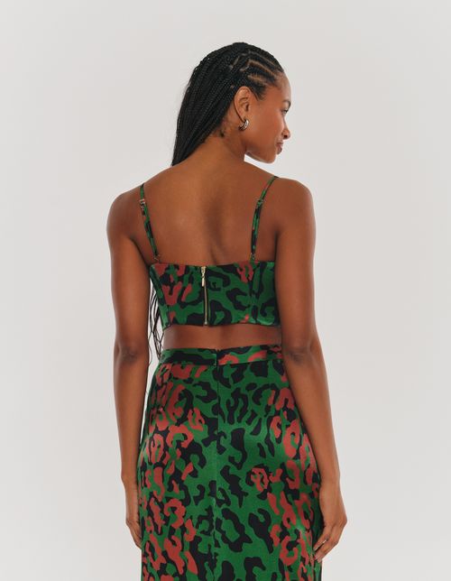 Blusa Cropped Alça Fina Est Onça Marrom - Marrom