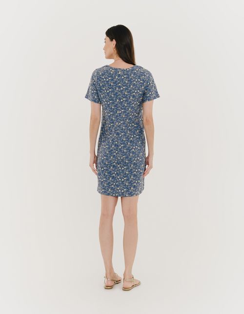 Vestido Curto Decote v Manga - Denim
