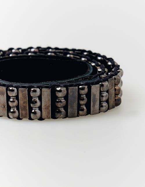 Cinto Couro Com Detalhes em Metal - Preto Com Grafite