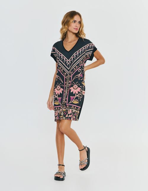 Vestido Caixinha Estampado - Preto