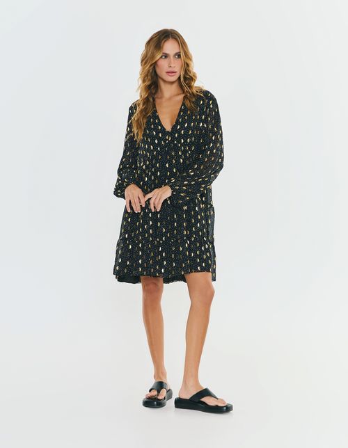 Vestido Curto Estampado Foil - Preto
