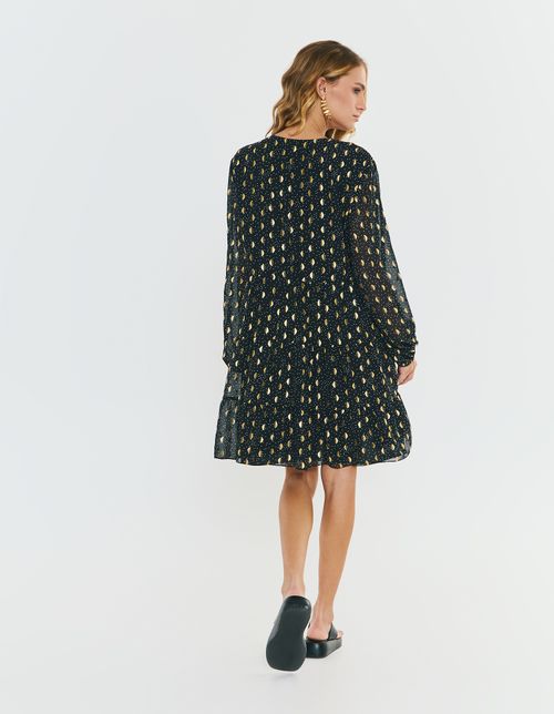 Vestido Curto Estampado Foil - Preto