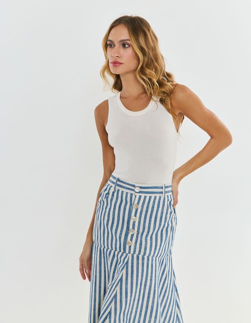 Blusa Tricot Decote Redondo - Bege