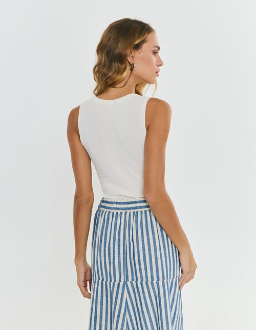 Blusa Tricot Decote Redondo - Bege