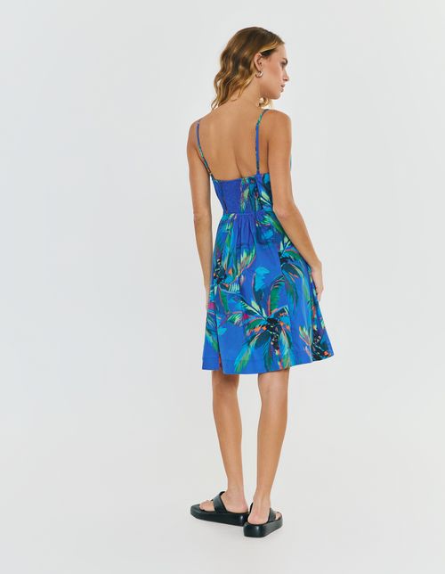 Vestido Curto Estampado Coqueiro Color - Azul