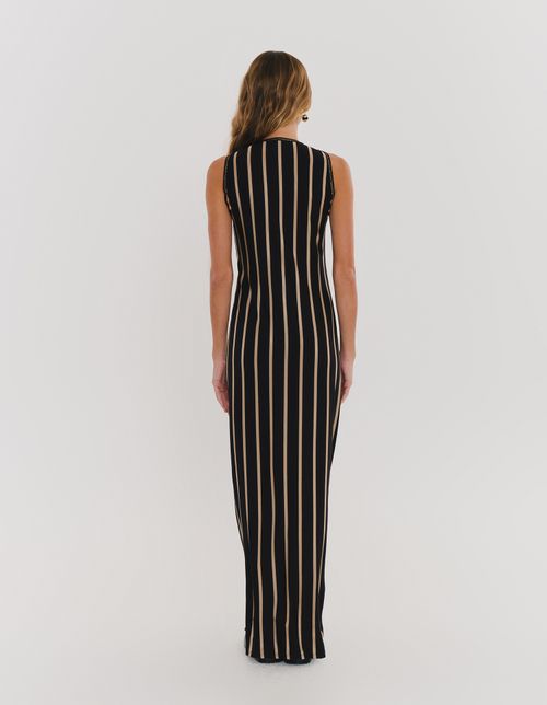 Vestido Longo Listrado Lurex - Preto