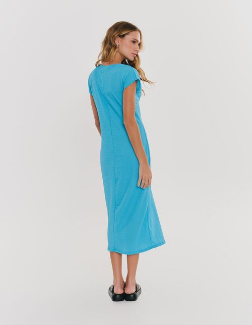 Vestido Midi Malha Texturada - Azul Ceu