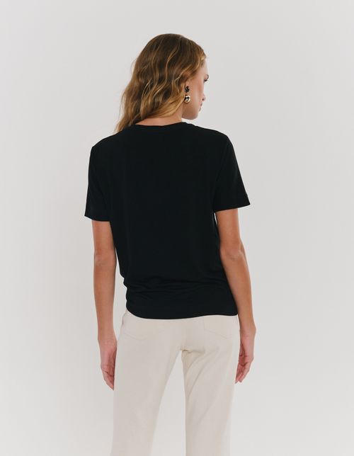Blusa Bordada Com Paete Folha - Preto