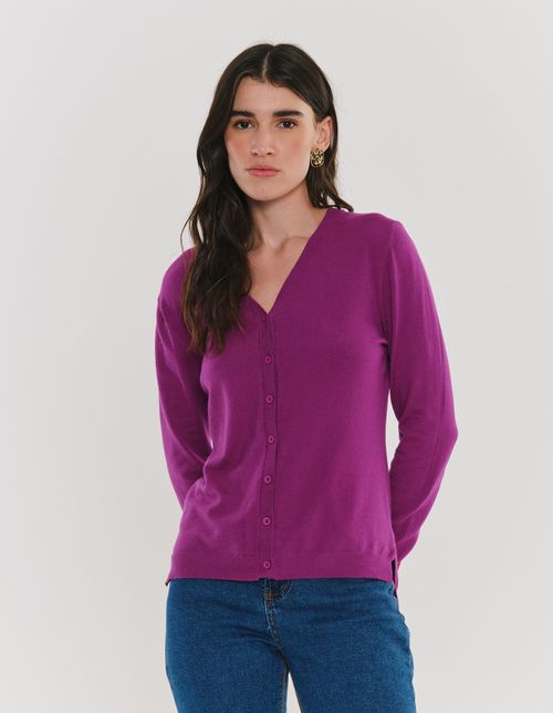 Sueter Tricot Decote v - Fucsia