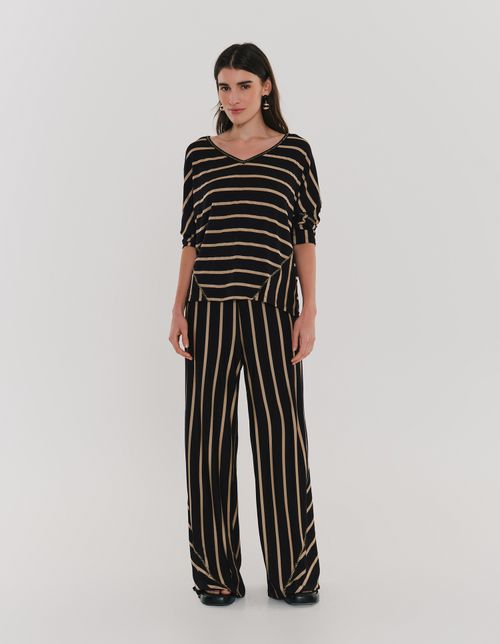 Calca Pantalona Listrado Lurex - Preto