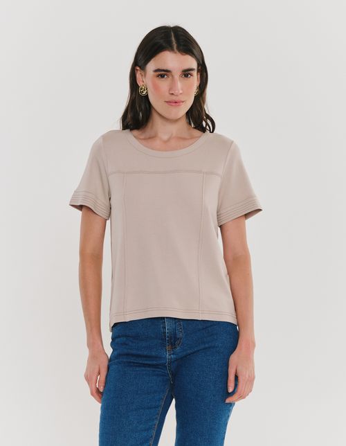 Blusa Recortes Pespontos - Areia