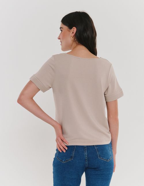 Blusa Recortes Pespontos - Areia