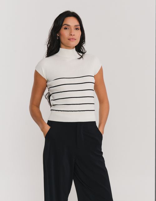 Blusa Tricot Modal Fresh - Bege C/ Preto