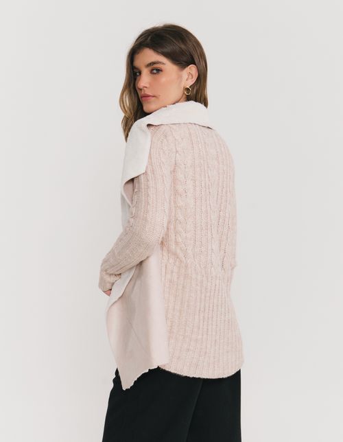 Cardigan Tricot Alongado Com Pelos - Areia