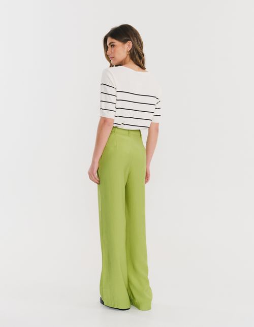 Calca Wide Leg Pregas - Verde