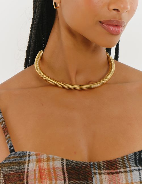 Colar Curto Malha Metal - Dourado