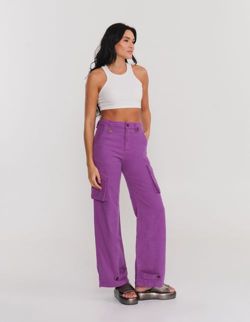 Calça Sarja Cargo Cintura Alta - Pitaya