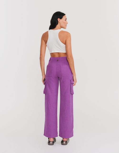 Calça Sarja Cargo Cintura Alta - Pitaya