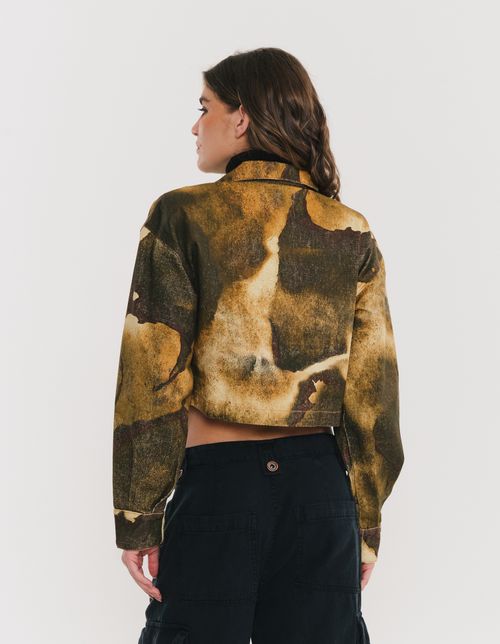 Jaqueta Cropped Sarja Estampa Rocha - Jeans