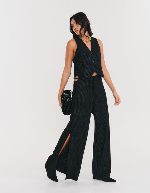 Calça Pantalona Recortes Laterais - Preto