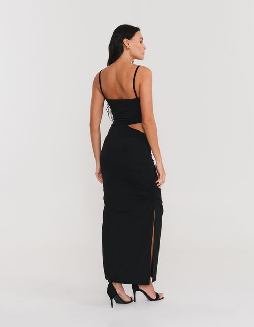 Vestido Justo Malha Franzido Alca Fina - Preto