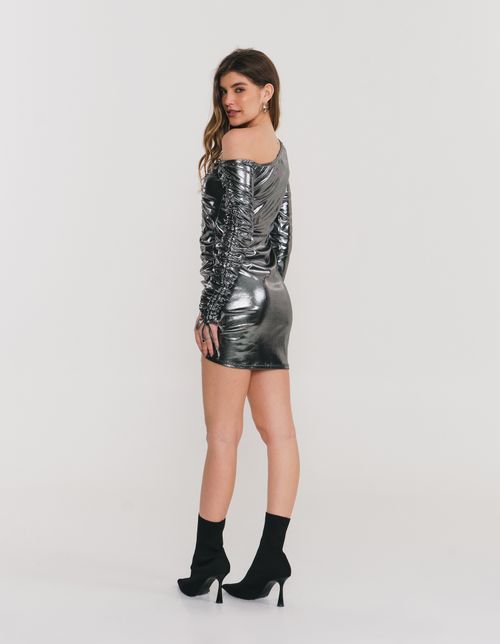 Vestido Justo Franzido Manga Longa Malha - Preto