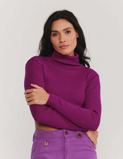 Blusa Tricot Curta Gola Alta - Pitaya