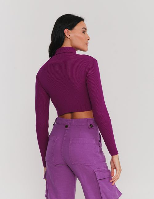 Blusa Tricot Curta Gola Alta - Pitaya
