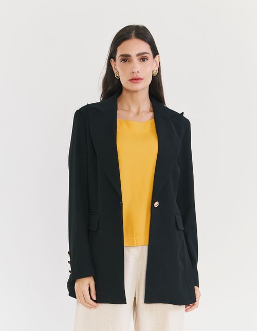 Blazer Acinturado Botões - Preto