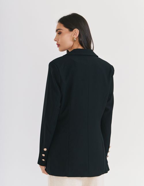 Blazer Acinturado Botões - Preto