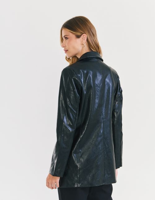 Blazer Alongado Pu - Preto