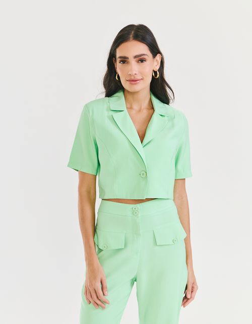 Blazer Cropped Manga Curta - Verde